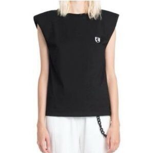 VHNY Cotton Black padded shoulder top sleeveless crest T-shirt Small